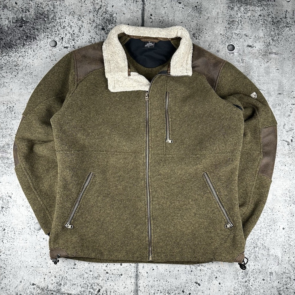 Kuhl Jacket Mens XLarge Green Fleece Alpenwurx Sherpa Full ZIp Faux Leather
